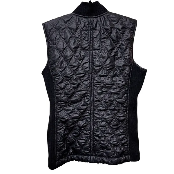 prAna Womens Black Quilted Sherpa Lined Full Zip Puffer Vest Ribbed Trim Small - Image 2