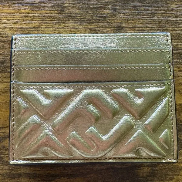 Fendi Metallic Gold Baguette FF Monogram Card Holder & Wallet - Image 2