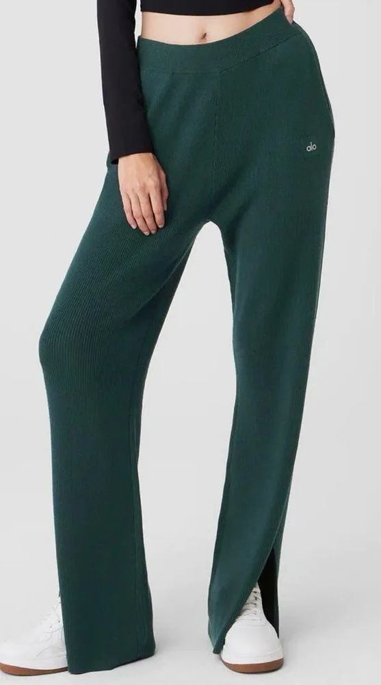 NWT Alo Yoga Knit High Waist Salana Wide Leg Pant Midnight Green Size S - Image 6