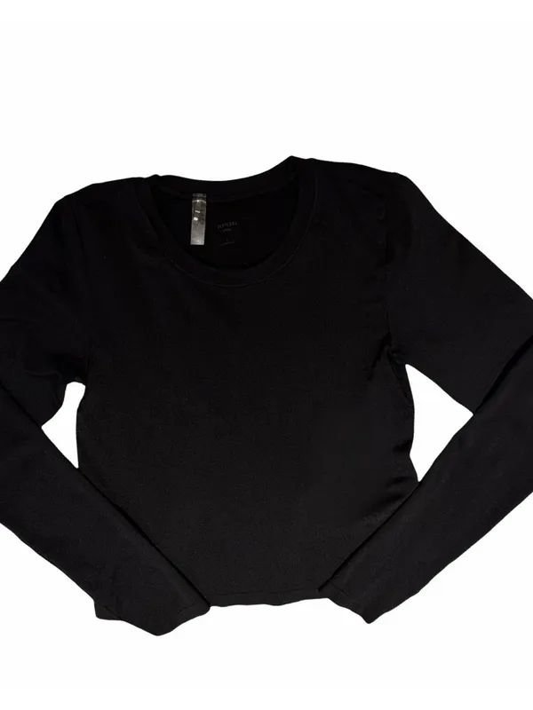 Aritzia Large Sinch Smooth Seamless Cropped Long sleeve Top in Black Layering - Image 4