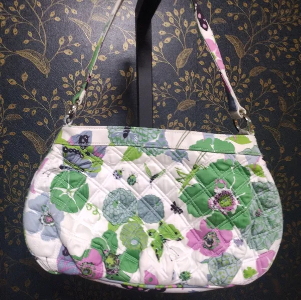 Vera Bradley Quilted Sateen Butterfly Purse Pink Green Blue White Retired - Image 3