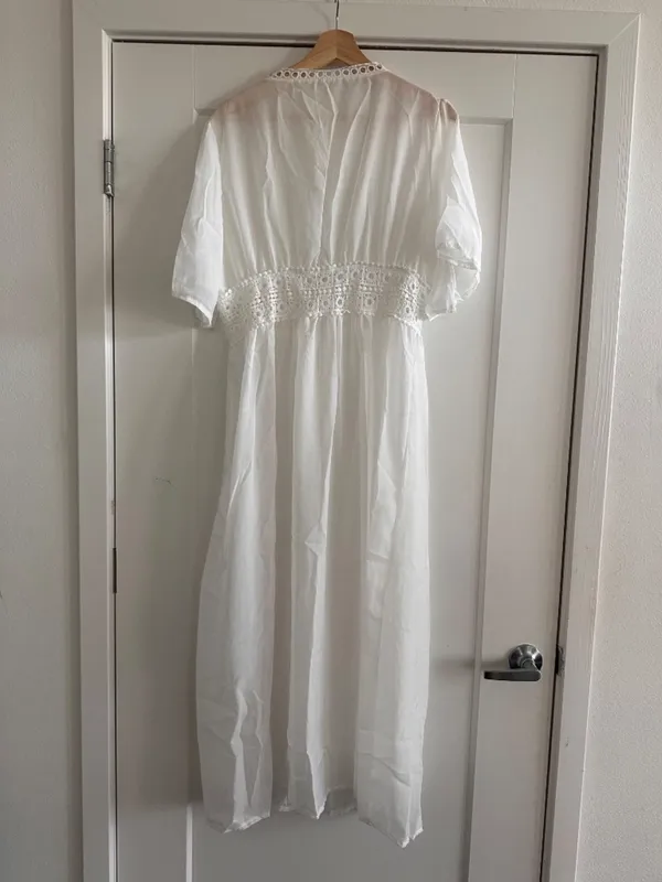 White Sheer Kimono with Crochet Detailing - Image 3