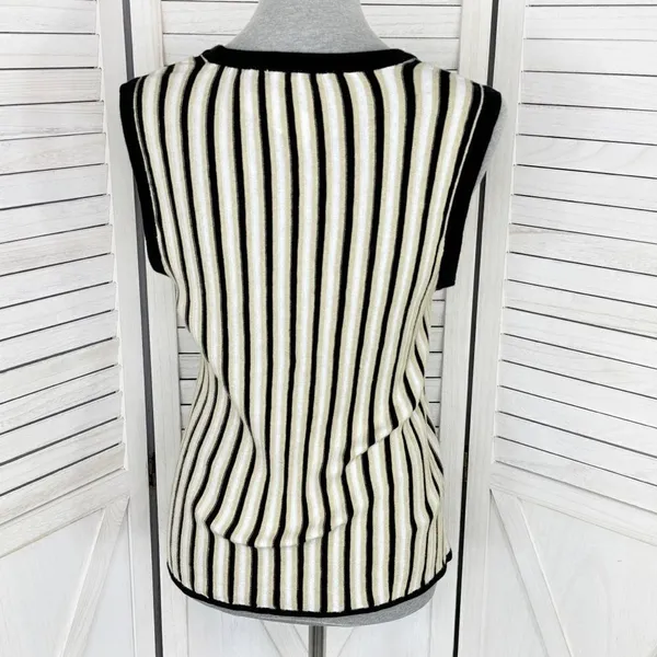 New York & Co Striped Ribbed Knit Sleeveless Sweater Tank Top Tan‎ Black Large - Image 4