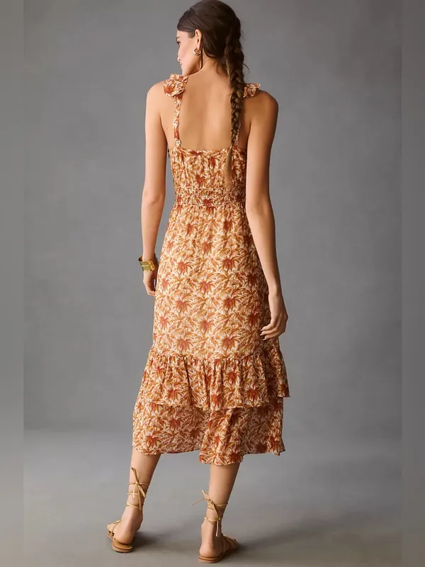NWT Anthropologie Paige Florencia Silk Midi Dress Medium White & Cinnabar - Image 3