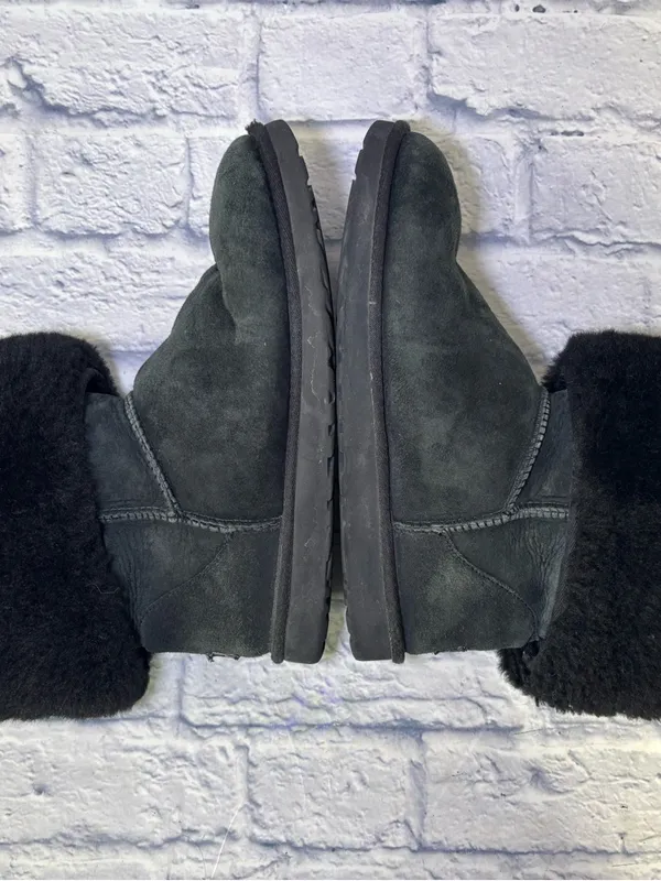 UGG Boots Womens 9.5 Classic Tall Shearling Winter Black Suede Leather Fur - Image 10
