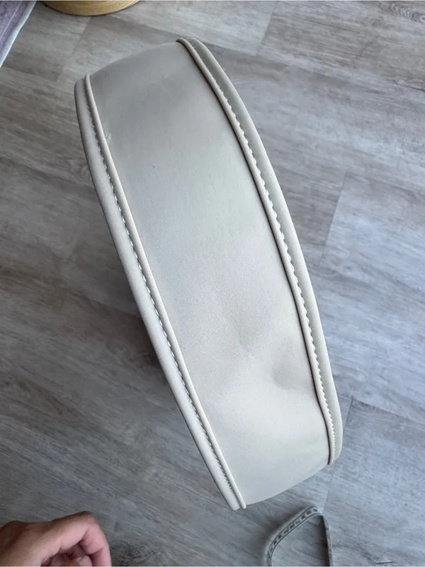 Anthropologie woven neoprene shoulder bag zip neutral beige nylon purse - Image 9