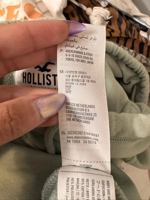 Hollister Embroidered Daisy Raw Hem Cropped Hoodie Womens Small Sage Green - Image 10