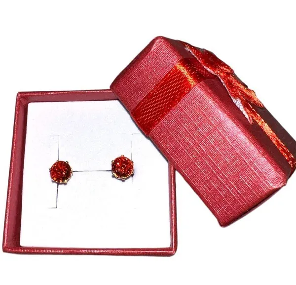 Ruby cz July birthday post earrings with 14k gold plated post. New - Image 2