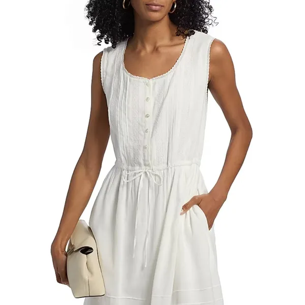 Reformation | Lonnie Embroidered Lace Cotton Blend Midi Dress in White | Size 0 - Image 5
