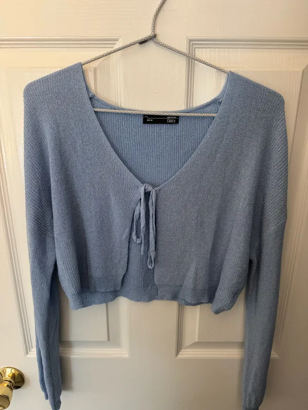 Cropped Tie Front Sweater Blue Size M - Image 2
