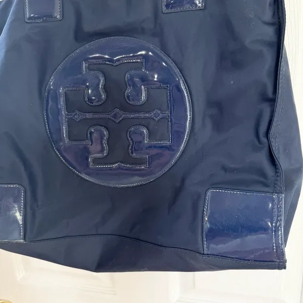 TORY BURCH Leather-Trimmed Navy Ella Tote bag Women’s Size L - Image 2
