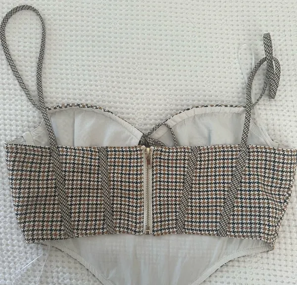 Princess Polly Plaid Corset Top Brown Bustier Crop - Image 4