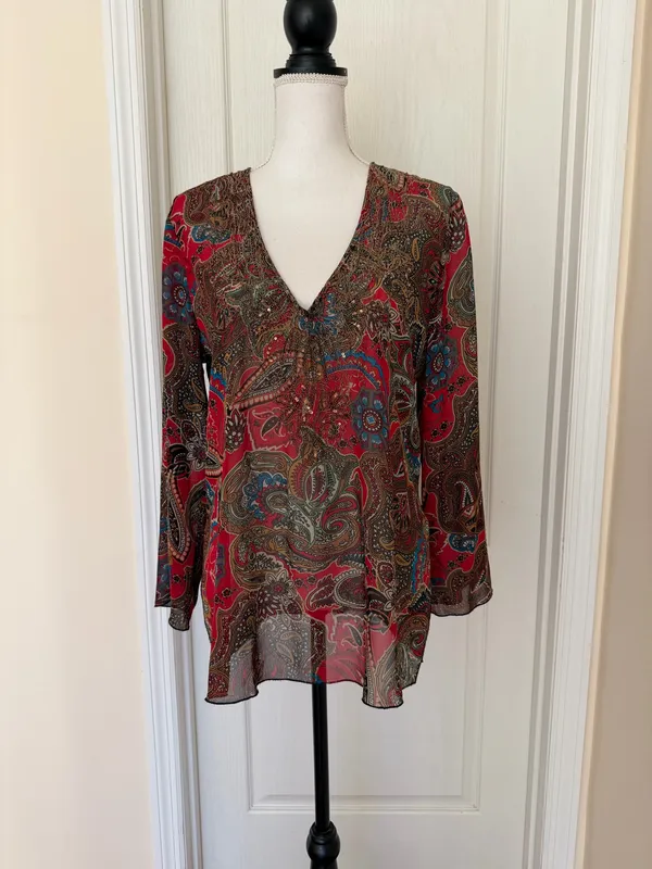 New Chico's Women’s Silk Paisley V-Neck Blouse - Image 10
