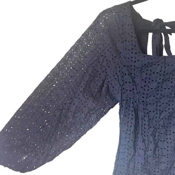 FREE PEOPLE‎ Lovey Dovey Eyelet Puff Sleeve Dress Sz 2 - Image 4