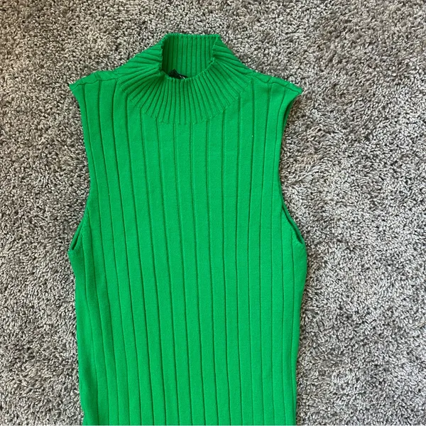 Papermoon Sleeveless Ribbed Mock Neck Dress in Green - Image 4