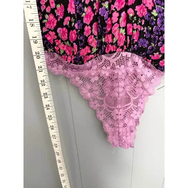 Free People Intimately Purple Floral Bare It All V-neck Tie Straps Bodysuit S - Image 4