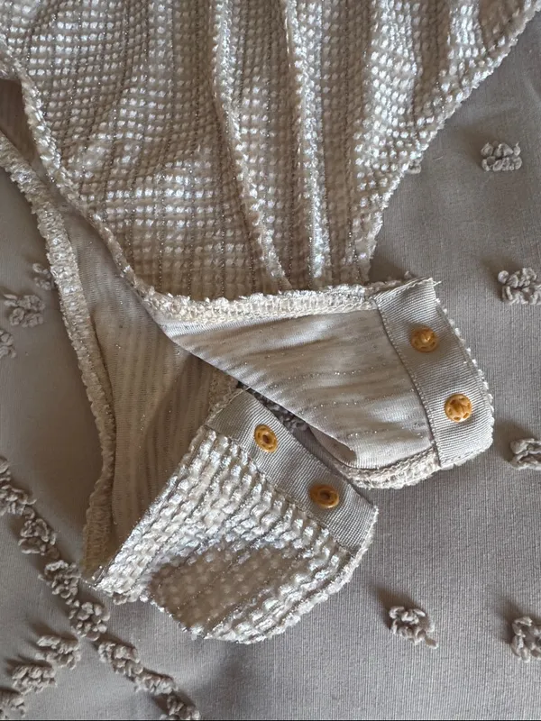 NWT: Lulus Stelly Shiny Light Beige Velvet Textured Long Sleeve Bodysuit - Image 6