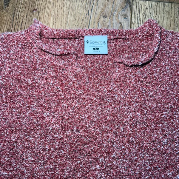 Columbia Red Marled Knit Notched Neck Sweater Womens Large Cabincore Cozy Fall - Image 3