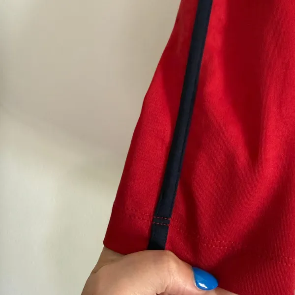 90s Vintage GUESS | Red Stretch Pull on Drawstring Side Stripe Mini Skirt Large - Image 2