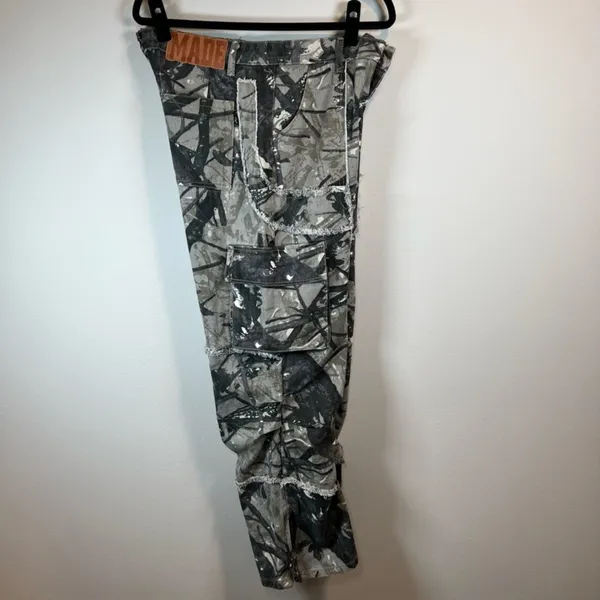 Made Extreme Jungle Camo Cargo Jeans Gray Green Loose Straight Streetwear 33x30" - Image 14