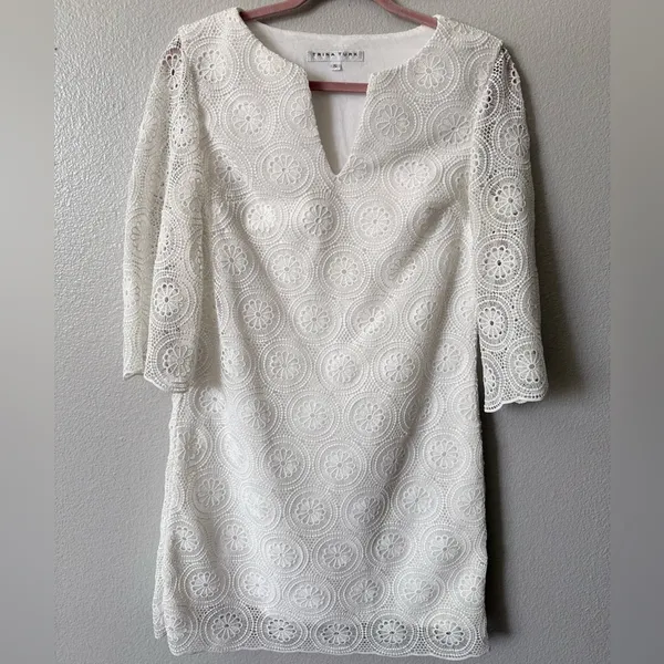Trina Turk White Lace Shift Dress Size S Bridal Shower Garden Party Summer Chic - Image 2
