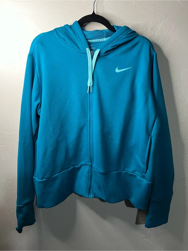 Nike Essentials Teal Blue Full Zip Hooded Athletic Sweatshirt Hoodie - Image 2