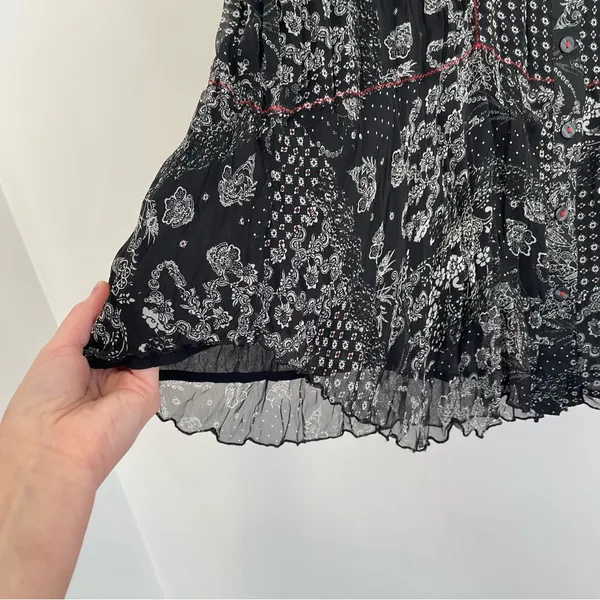 COLDWATER CREEK Black White Patchwork Floral Crinkle Button 3/4 Sleeve Blouse S - Image 10
