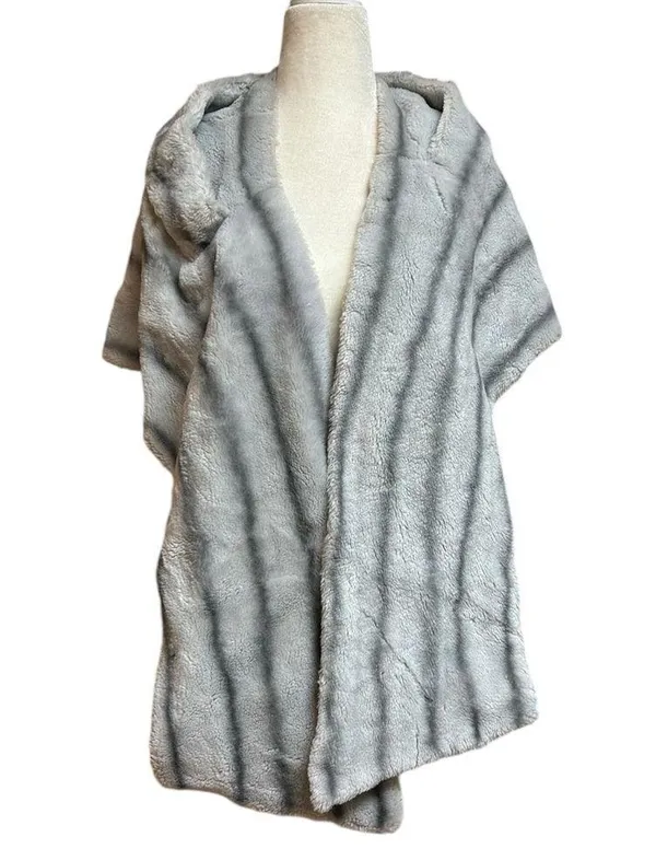 Vintage Faux Fur Stole Cream Gray 1960’s Winter Formal Cocktail Dress - Image 7