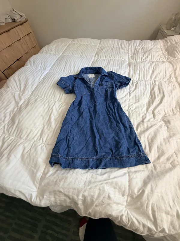 Habitual dark blue denim short sleeve collared mini dress Size XS - Image 8