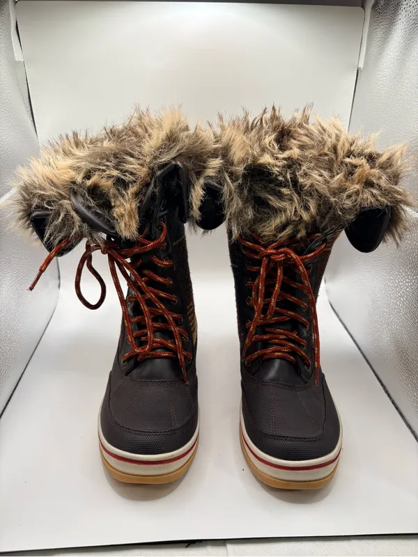 Faux Fur-Trimmed Brown Patterned Women's Winter Boots - Image 6