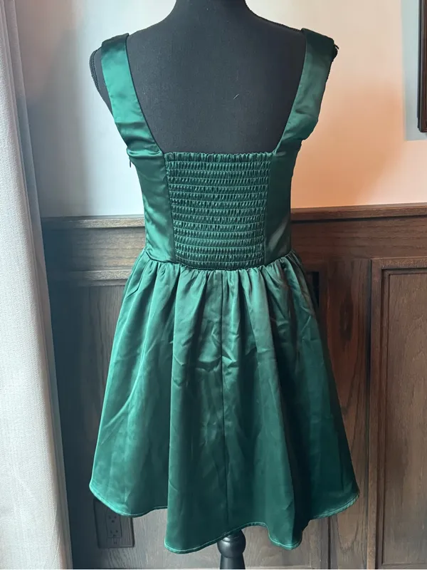 wild fable Dark Green Square-Neck Fit & Flare Mini Dress medium - Image 5