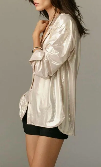 Anthropologie Liquid Shine Buttondown Shirt, Size LP - Image 4