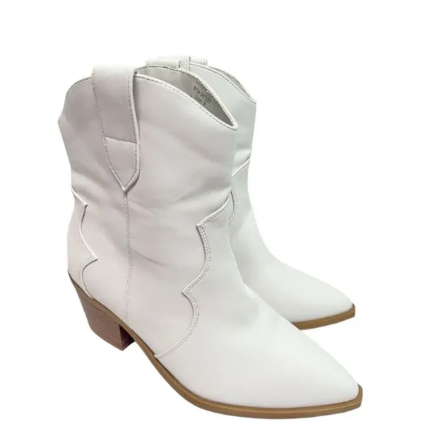 Journee Collection Western Boots Size 9 White‎ Pointed Toe Block Heel - Image 2