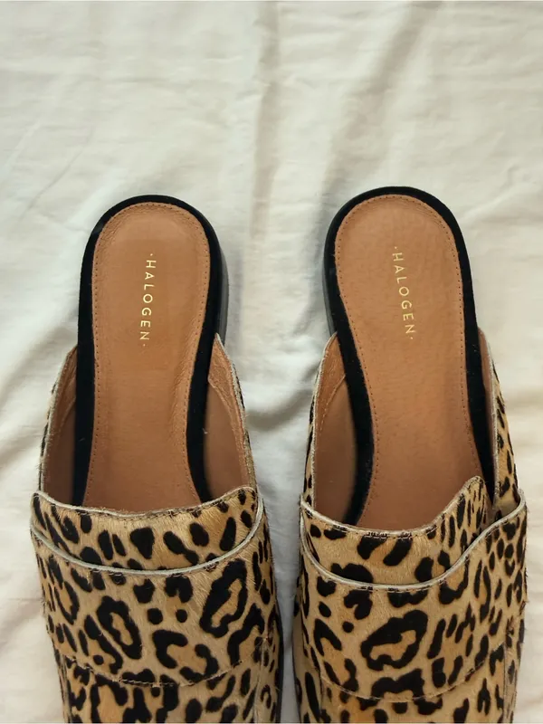 Halogen Leopard Print Calf Hair Mule Loafers Size 10 - Image 2