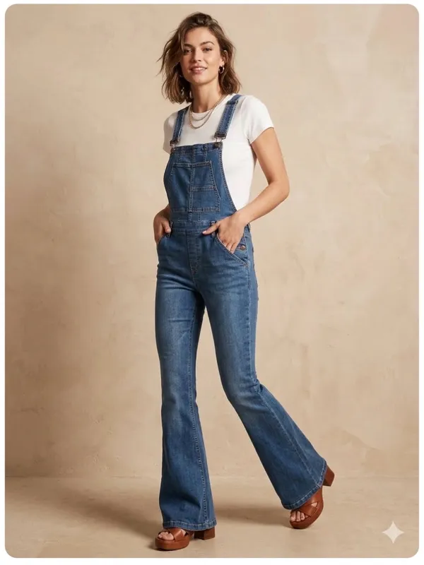 FREE PEOPLE Women's Blue Denim Overalls Jeans - Flared Leg size 27 - Image 3