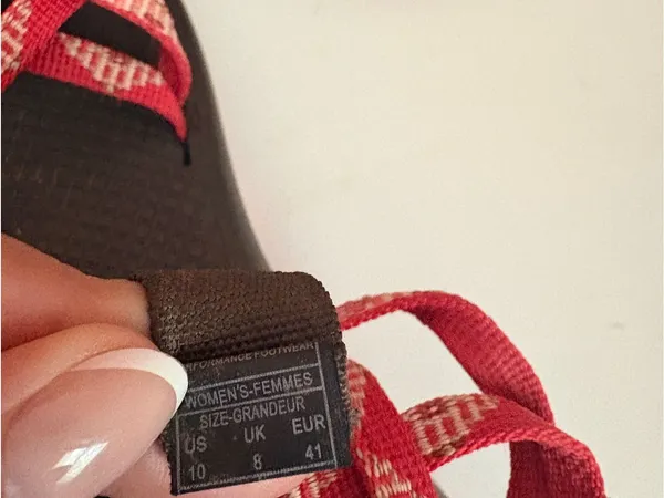 Chacos Red Patterned Strap Sandals with Brown Footbed - Image 4