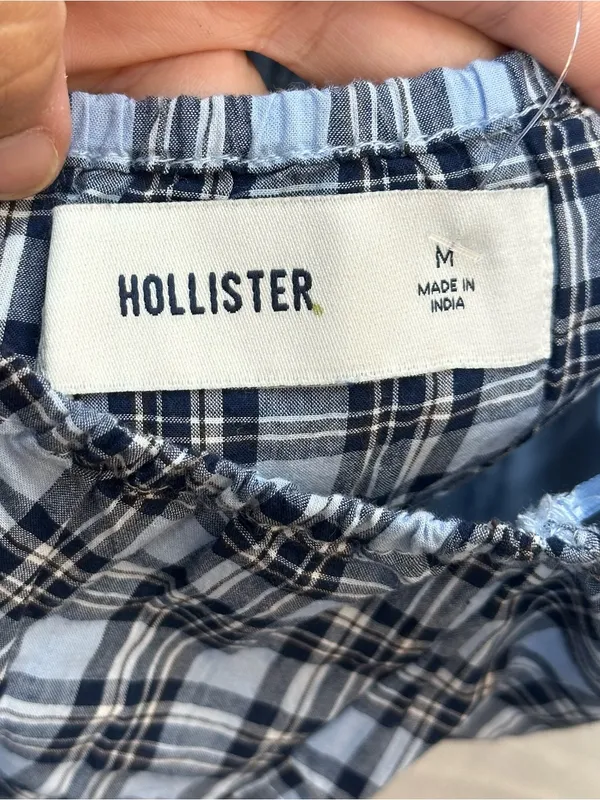 Hollister Blue Plaid Halter Peplum Top Women’s M Button Front Ruffle Y2K - Image 9
