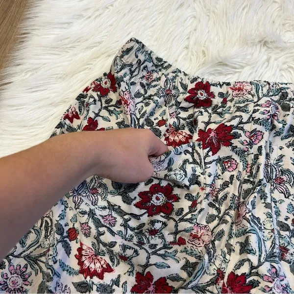 J. Jill Womens Floral Print Rayon Drawstring‎ Shorts Cream Red Teal Size M - Image 5