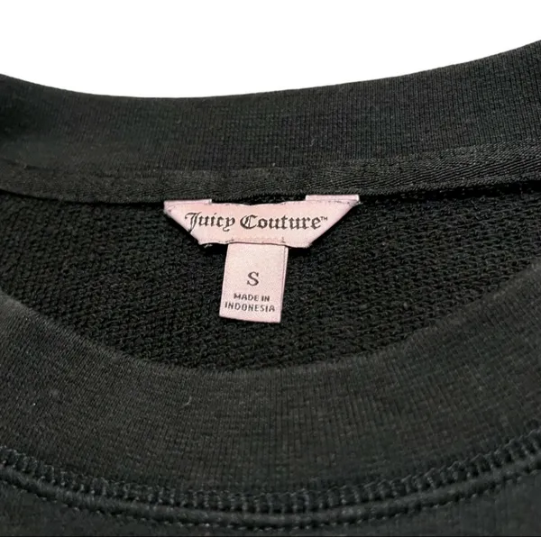 Juicy Couture Y2K McBling Black Sweatshirt Embellished Rhinestone Sequins Small - Image 4