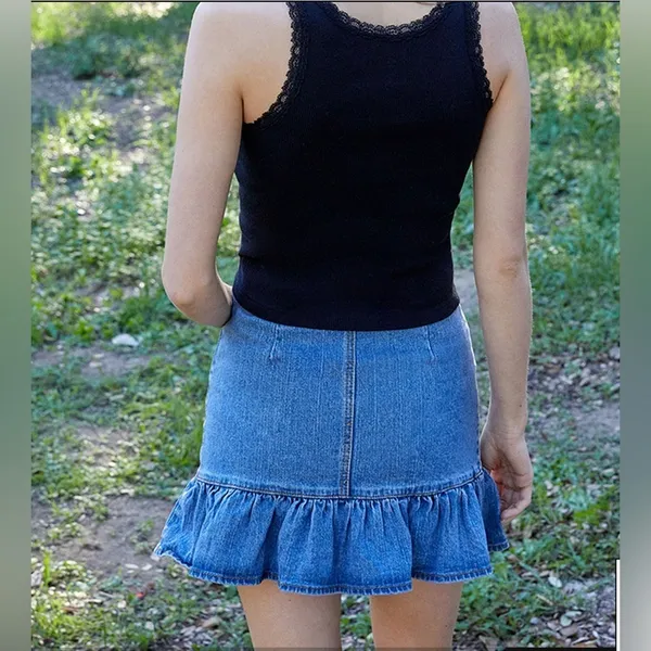 Brandy Melville Y2K ruffled denim mini skirt by J. Galt, size S - Image 4