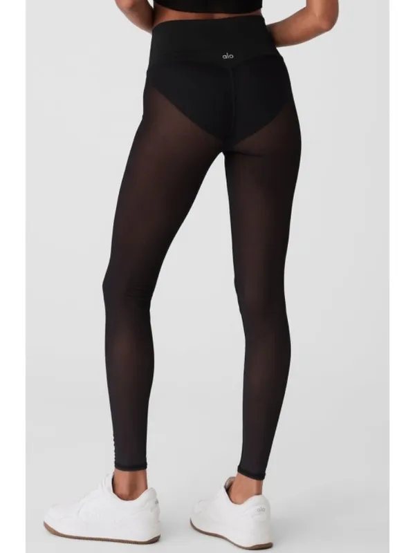 Alo Airlift Mesh High-Waist Track Star Leggings Black Sheer See-Through Hi-Rise - Image 2