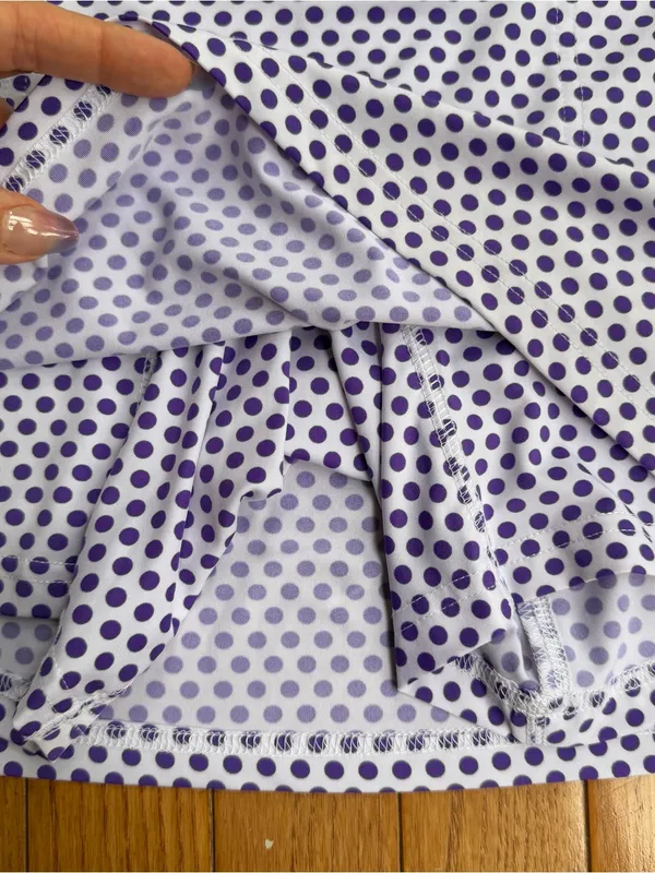 Jofit Golf Tennis Skort White Purple Polka Dot Pockets Built-In Shorts XS - Image 2