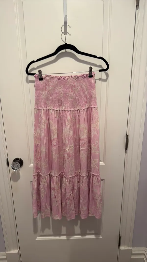 Love Shack Fancy pink floral set, Audrille crop top size M and Brenner tiered maxi skirt size M - Image 3