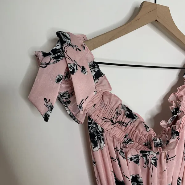 Misa Los Angeles Laiyin Floral Mini Dress Pink Womens Summer Off The Shoulder XS - Image 10