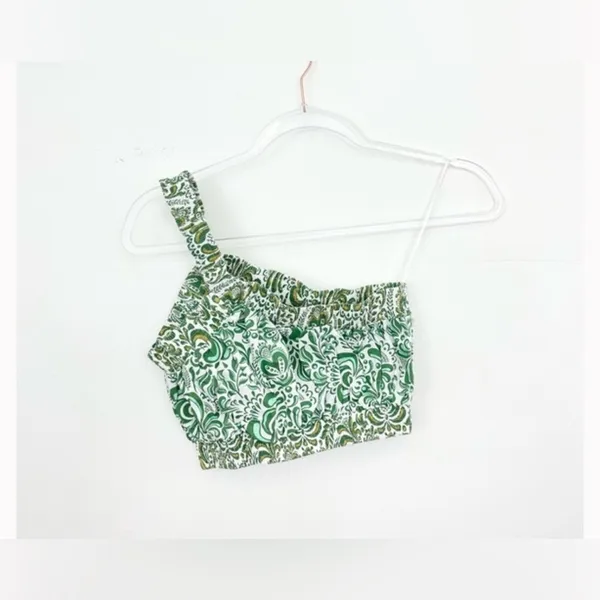 Hyacinth House Gina One Shoulder Crop Top Green Floral Cotton NWT Size S - Image 4