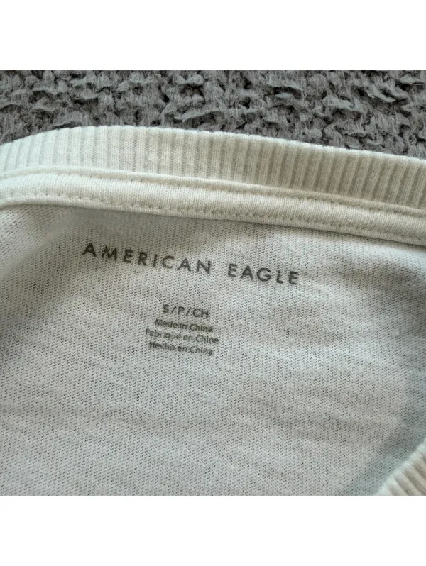 American Eagle Cropped Varsity Logo Tee White Short Sleeve Women's Small Y2K - Image 4