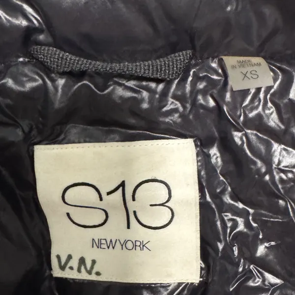 S13 Allie Shiny Black Puffer Down Jacket High Neck Funnel‎ Collar XS - Image 3