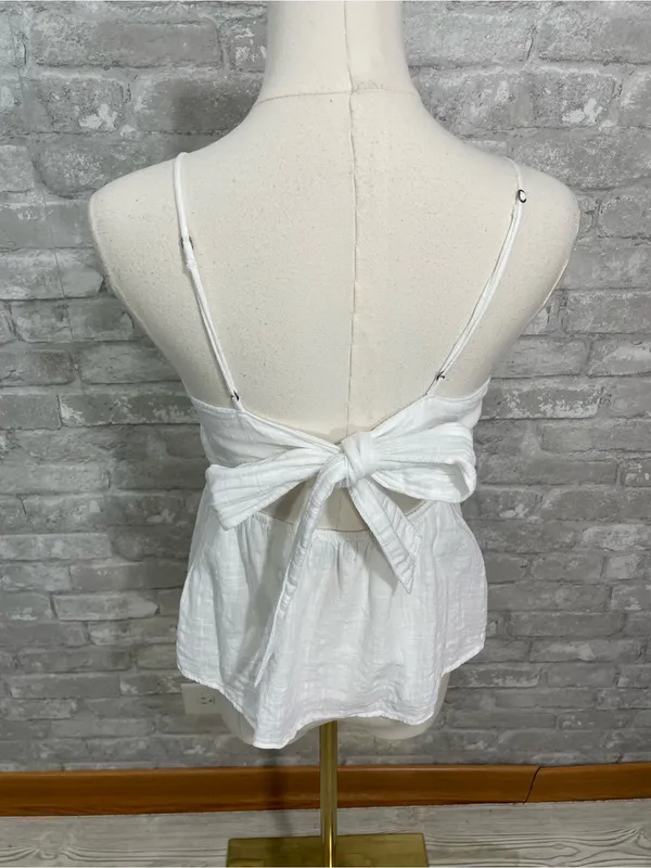 Abercrombie & Fitch White Spaghetti Strap Peplum Tank with back tie - Image 3
