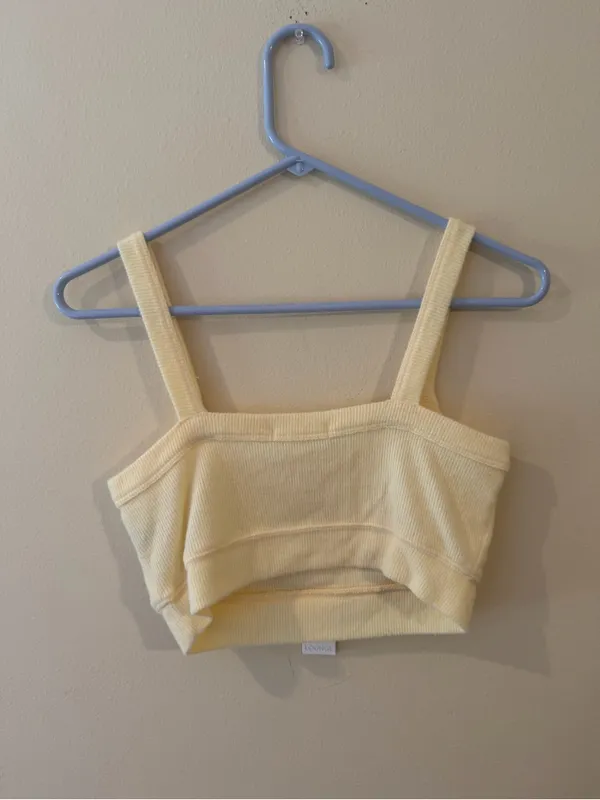 Z Supply Ribbed Square-Strap Crop Tank in Light Yellow - Image 4