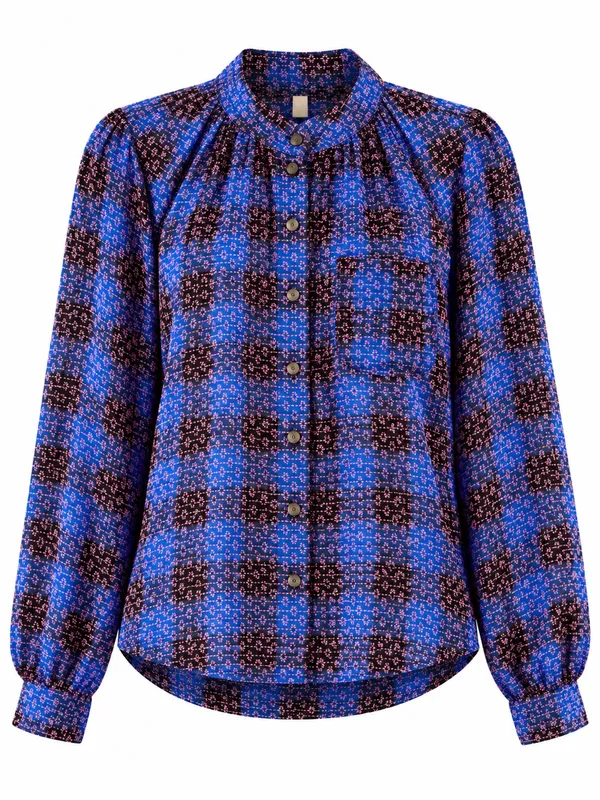 Anthropologie Pilcro Button Up Womens XS Blue Embroidered Plaid Crew Neck Blouse - Image 4